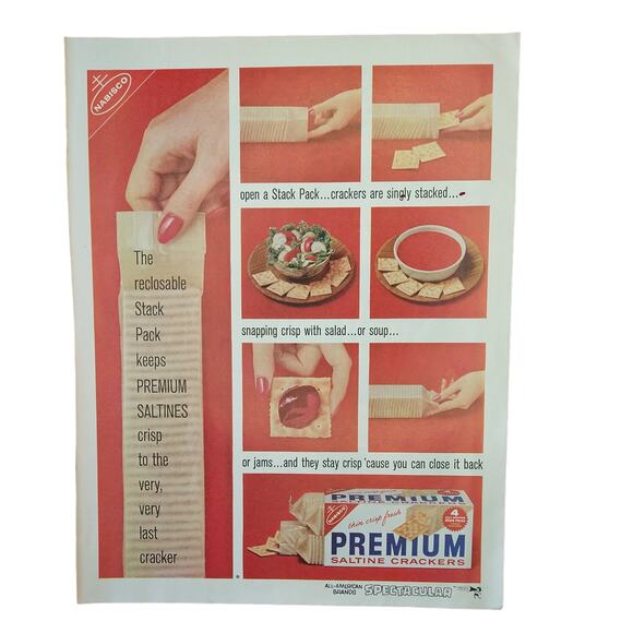 Premium Saltines Crackers‎ Reclosable Stack Pack Kitchen Art - Vtg 1961 PRINT AD - Picture 9 of 9